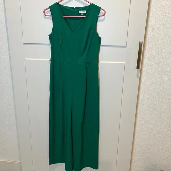 Calvin Klein Women's Green Sleeveless V-Neck Wide Leg Jumpsuit Size 4 Career - Picture 2 of 13